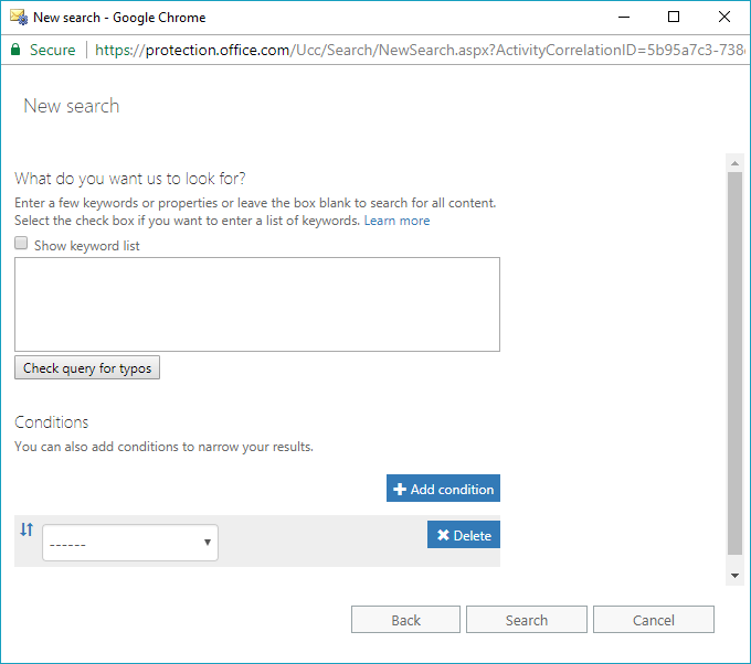 Choose Options to filter Office 365 mailbox account data